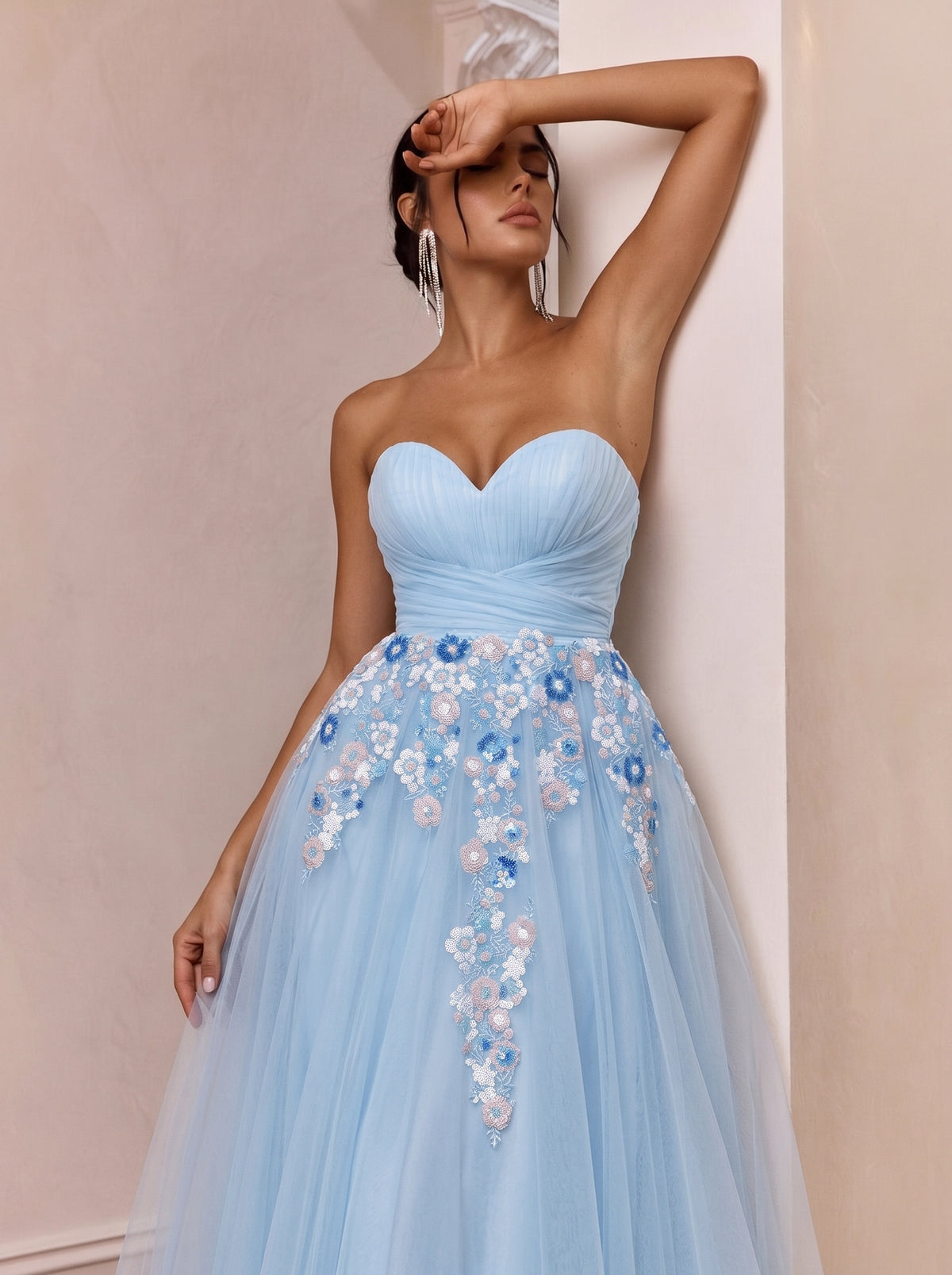 Nessa Sweetheart Beaded Sequin Mesh Maxi Dress
