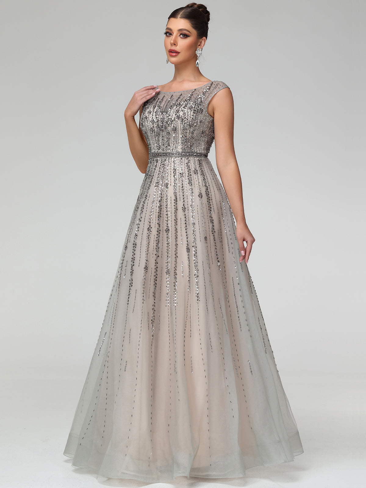 Vittoria Rhinestone Open Back Mesh Maxi Dress