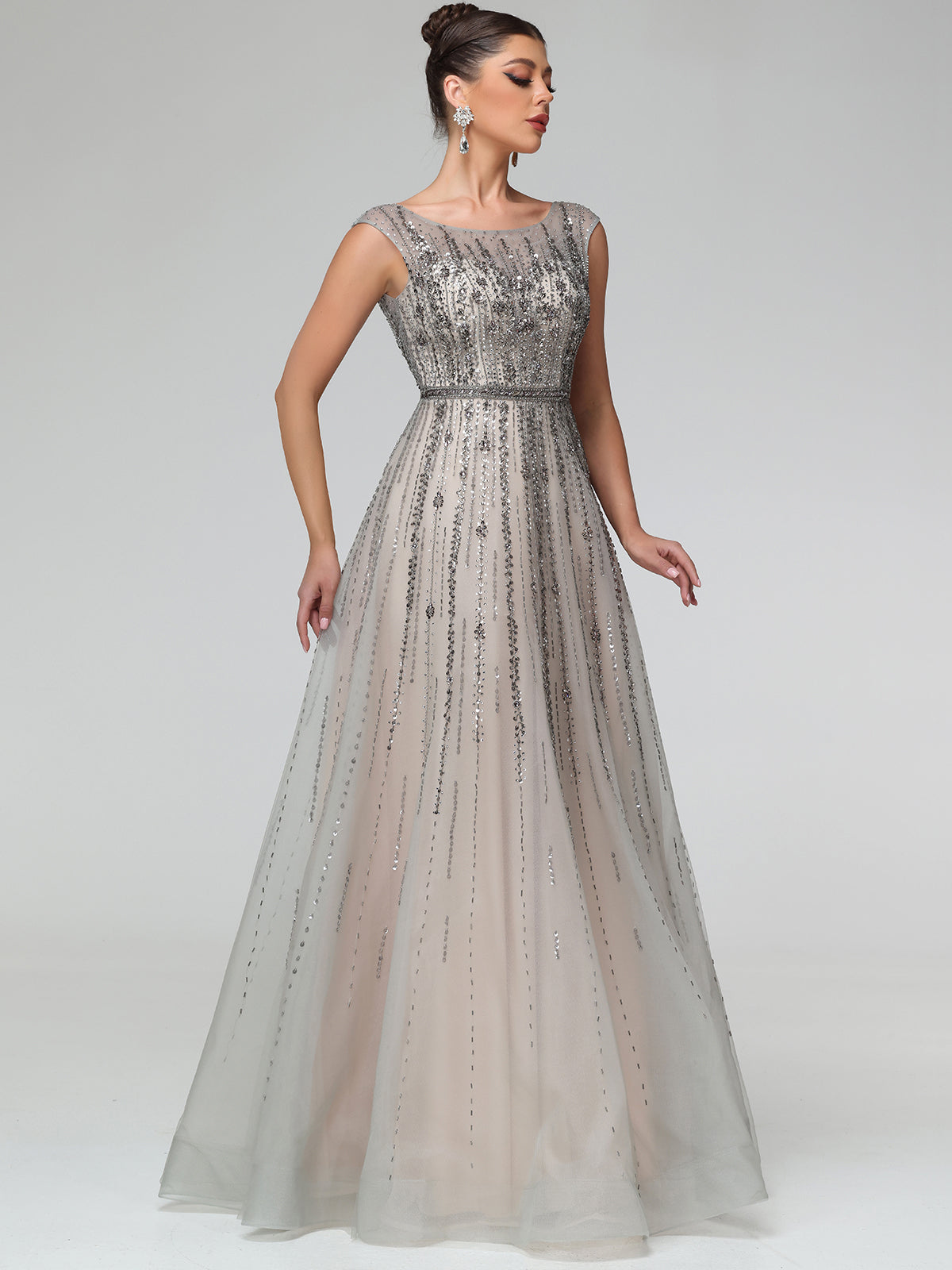 Vittoria Rhinestone Open Back Mesh Maxi Dress