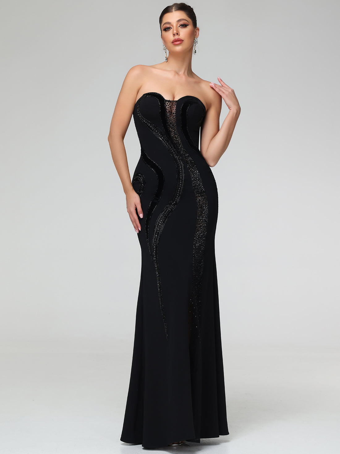 Velar Embellished Sweetheart Maxi Dress