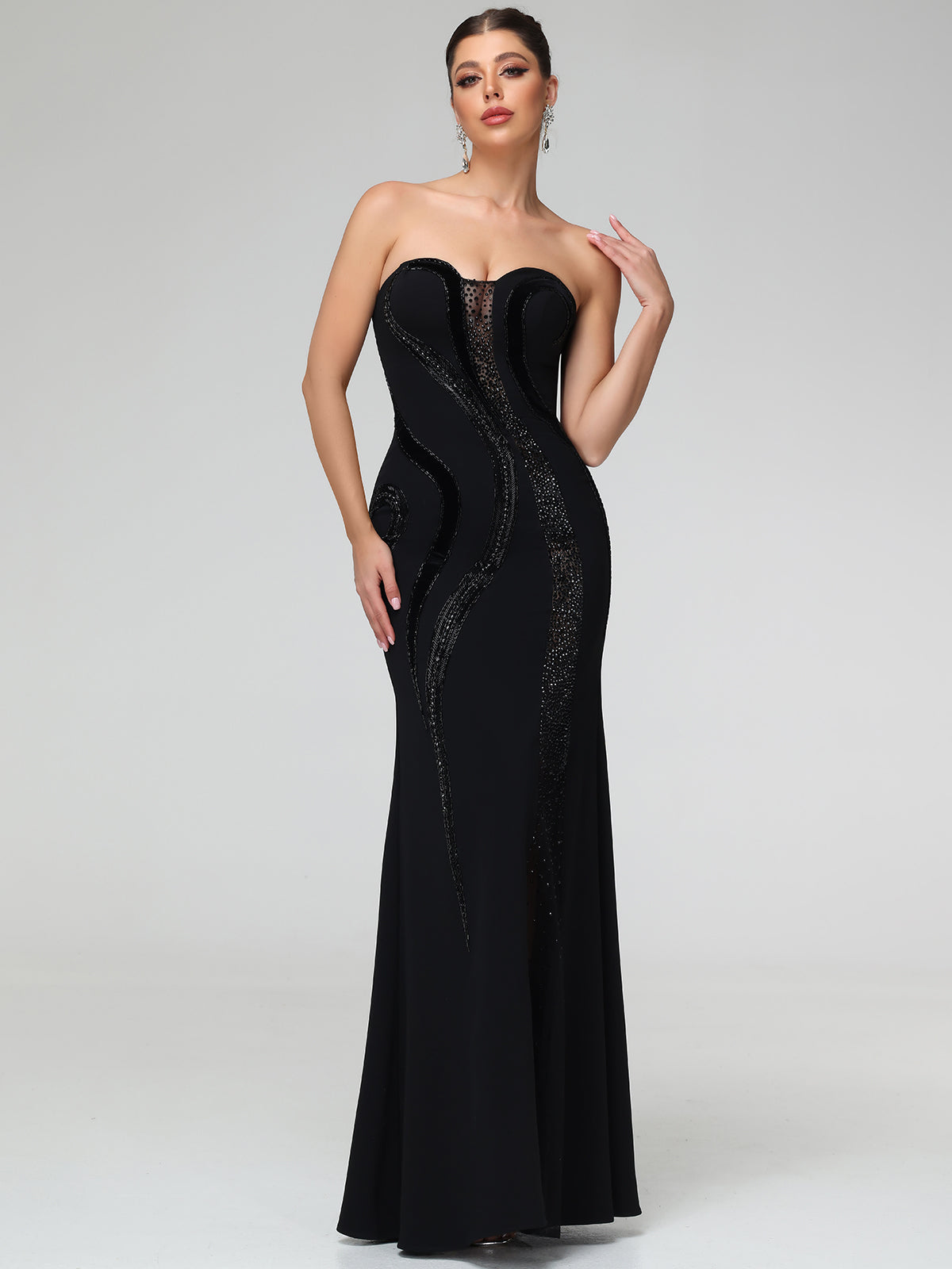 Velar Embellished Sweetheart Maxi Dress