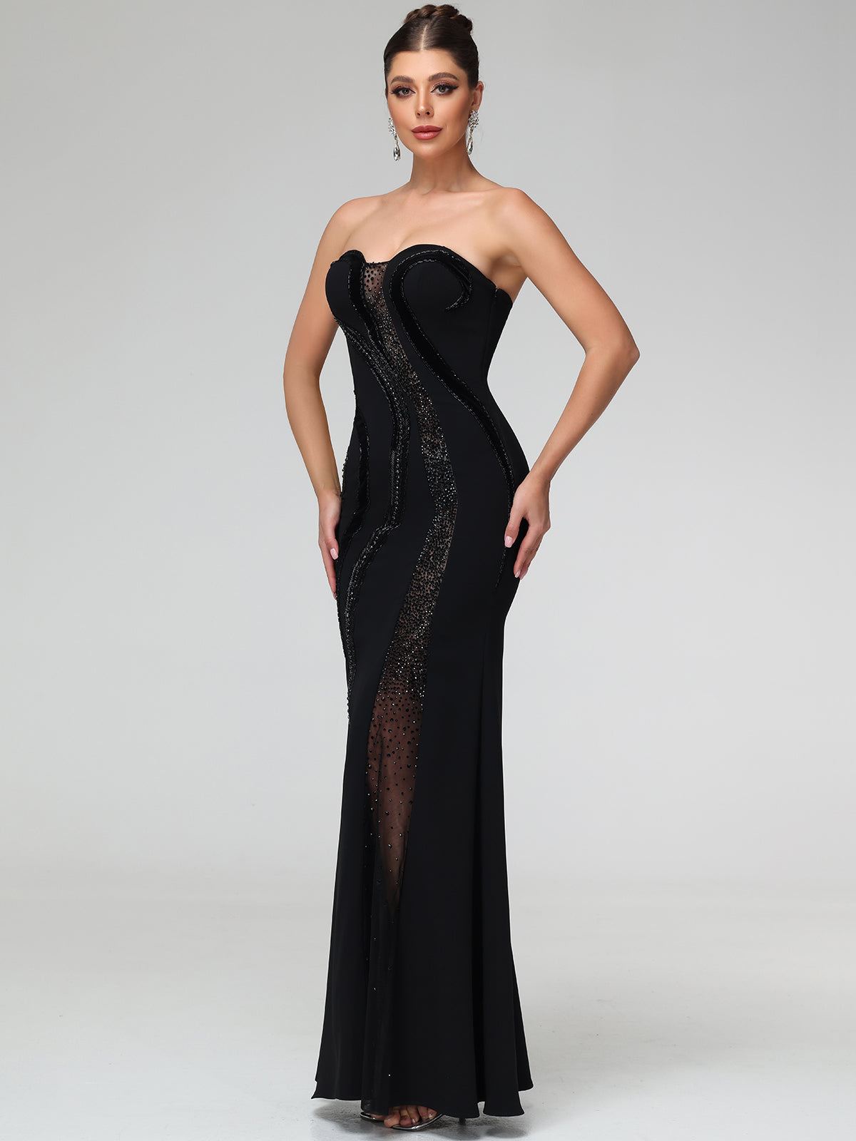 Velar Embellished Sweetheart Maxi Dress
