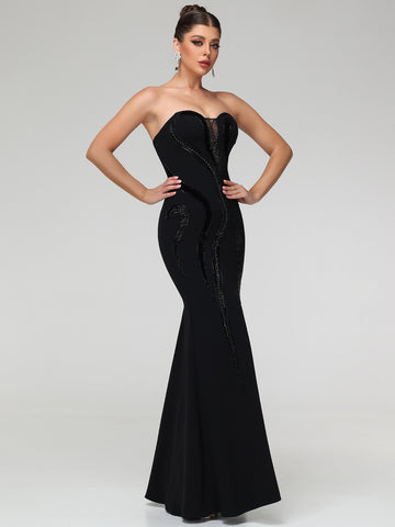 Velar Embellished Sweetheart Maxi Dress