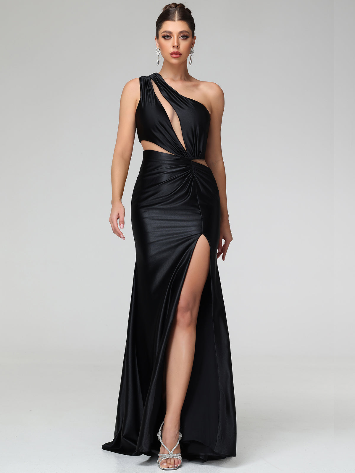 Reinara Cut-Out Satin Slit Maxi Dress