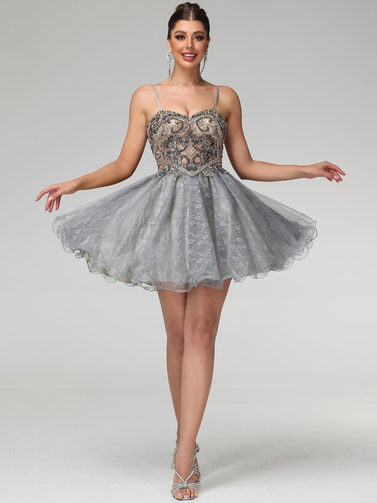 Joyetta Embellished Sequin Mesh Mini Dress