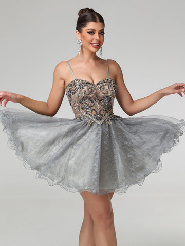 Joyetta Embellished Sequin Mesh Mini Dress