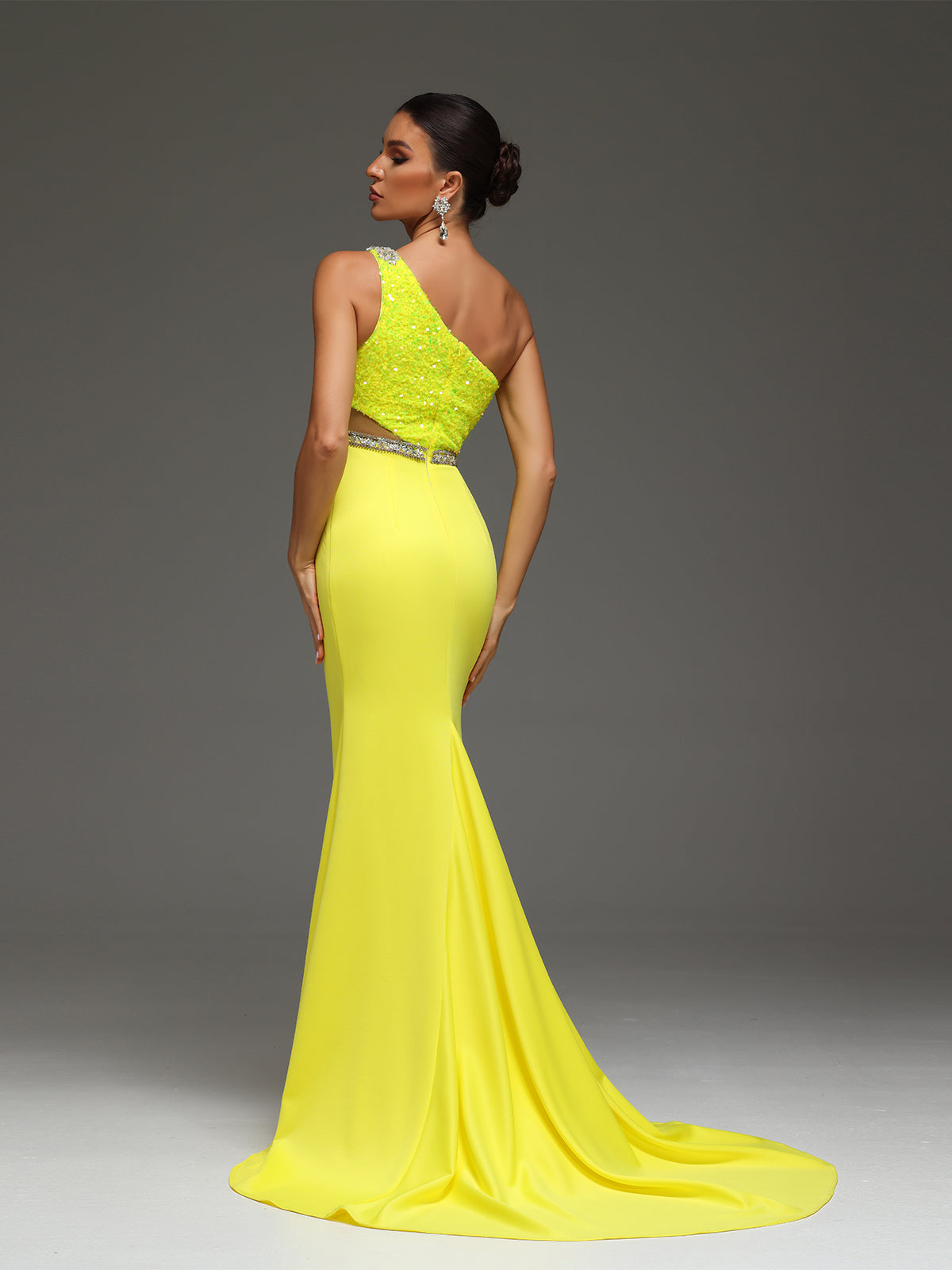 Marilyn Beaded Sequin High Slit Cut-Out Mesh Maxi Dress