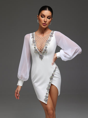 Maya Rhinestone Long Sleeve Mini Dress