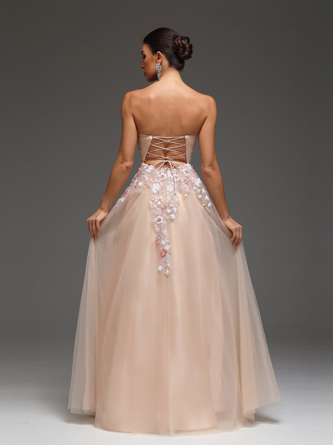 Pallas Sweetheart Floral Mesh Beaded Sequin Maxi Dress