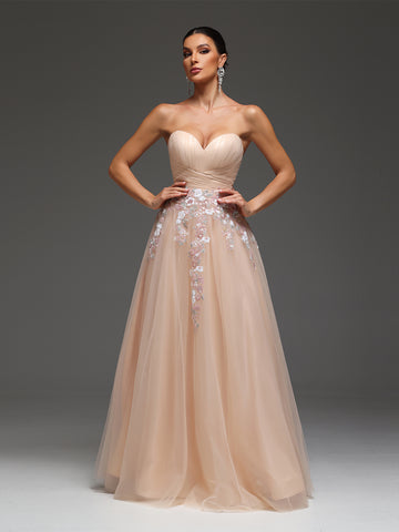 Pallas Sweetheart Floral Mesh Beaded Sequin Maxi Dress