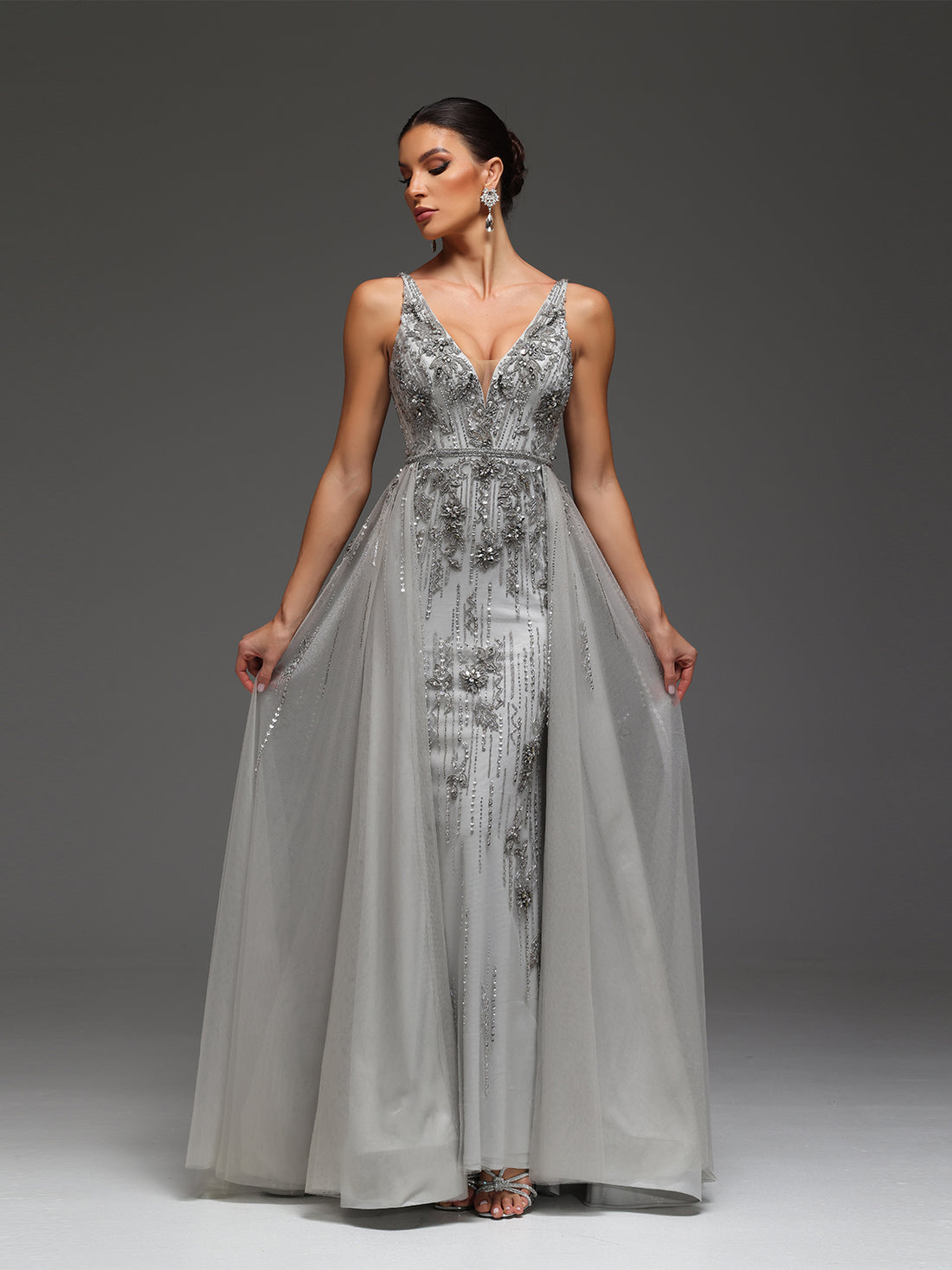 Hallie Floral Mesh Beaded Sequin Rhinestone Maxi Dress