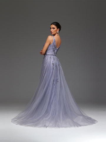 Vandra Floral Mesh Beaded Sequin Rhinestone Maxi Dress