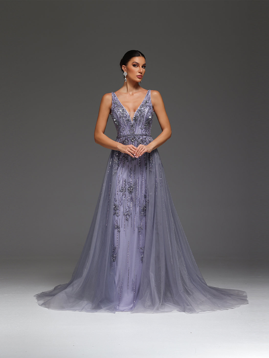 Vandra Floral Mesh Beaded Sequin Rhinestone Maxi Dress