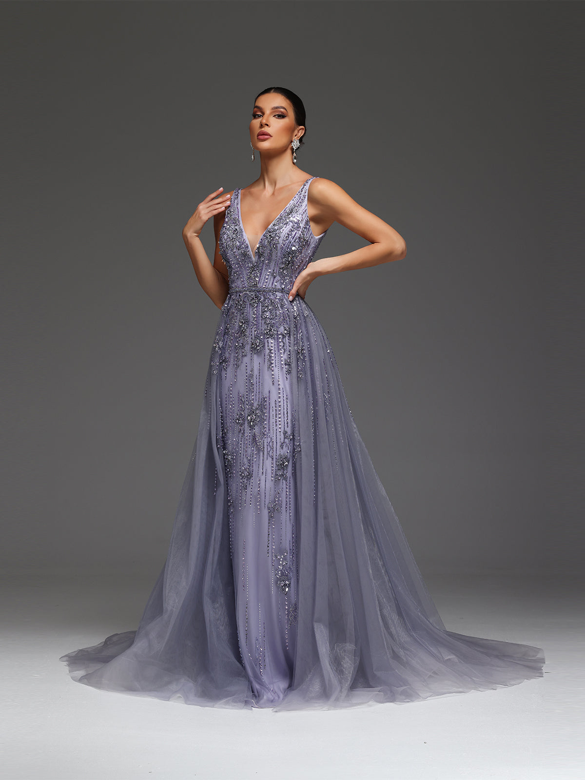 Vandra Floral Mesh Beaded Sequin Rhinestone Maxi Dress