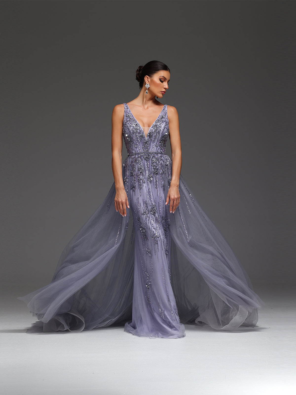 Vandra Floral Mesh Beaded Sequin Rhinestone Maxi Dress