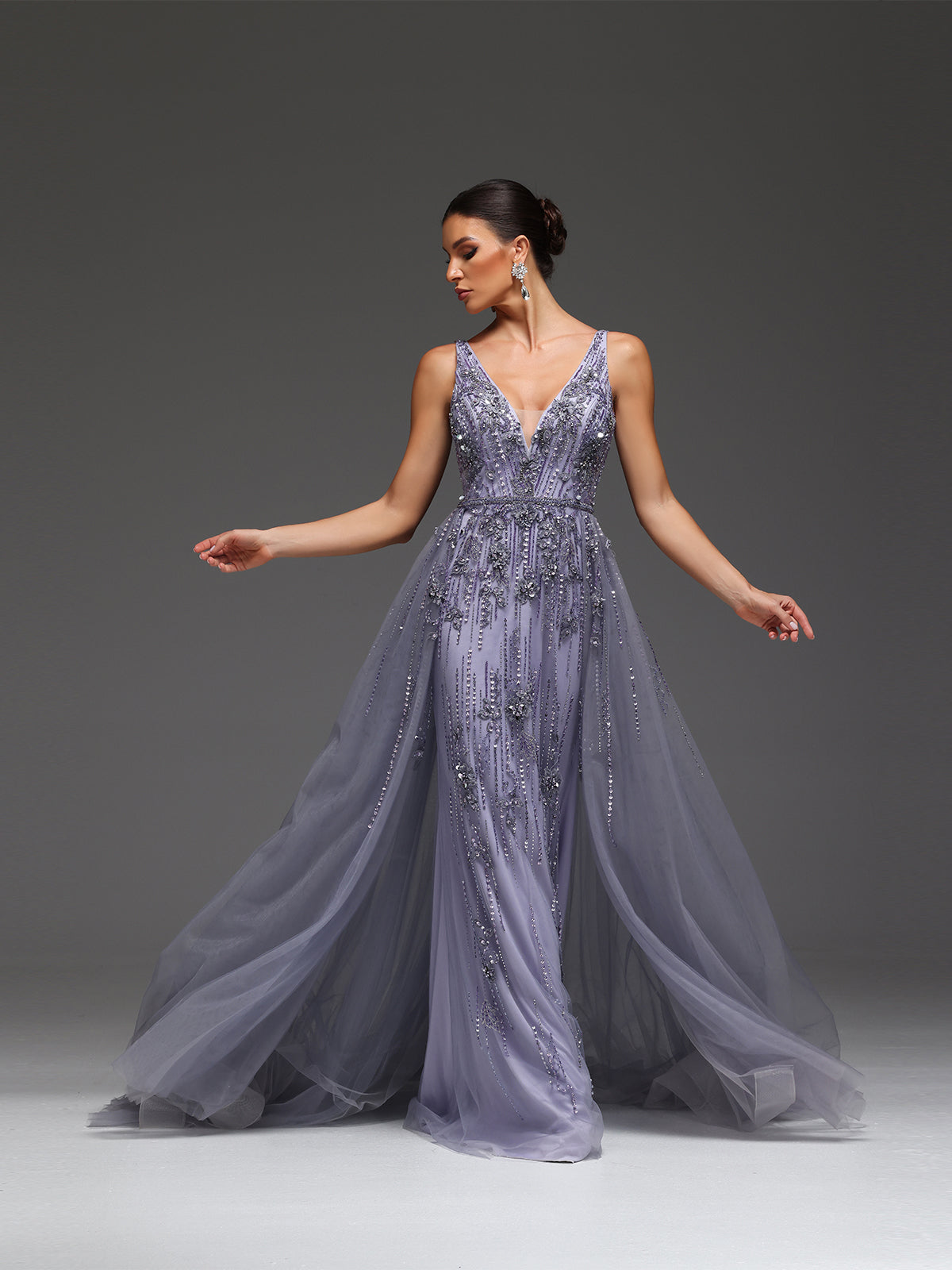 Vandra Floral Mesh Beaded Sequin Rhinestone Maxi Dress