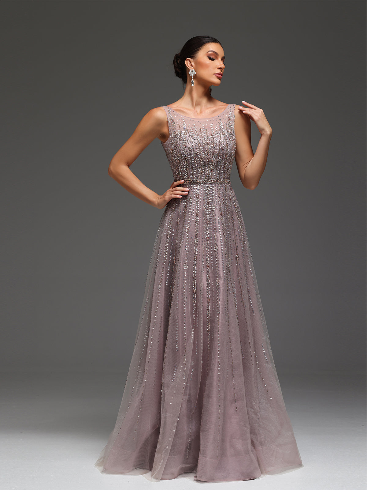 Cara Rhinestone Open Back Mesh Maxi Dress