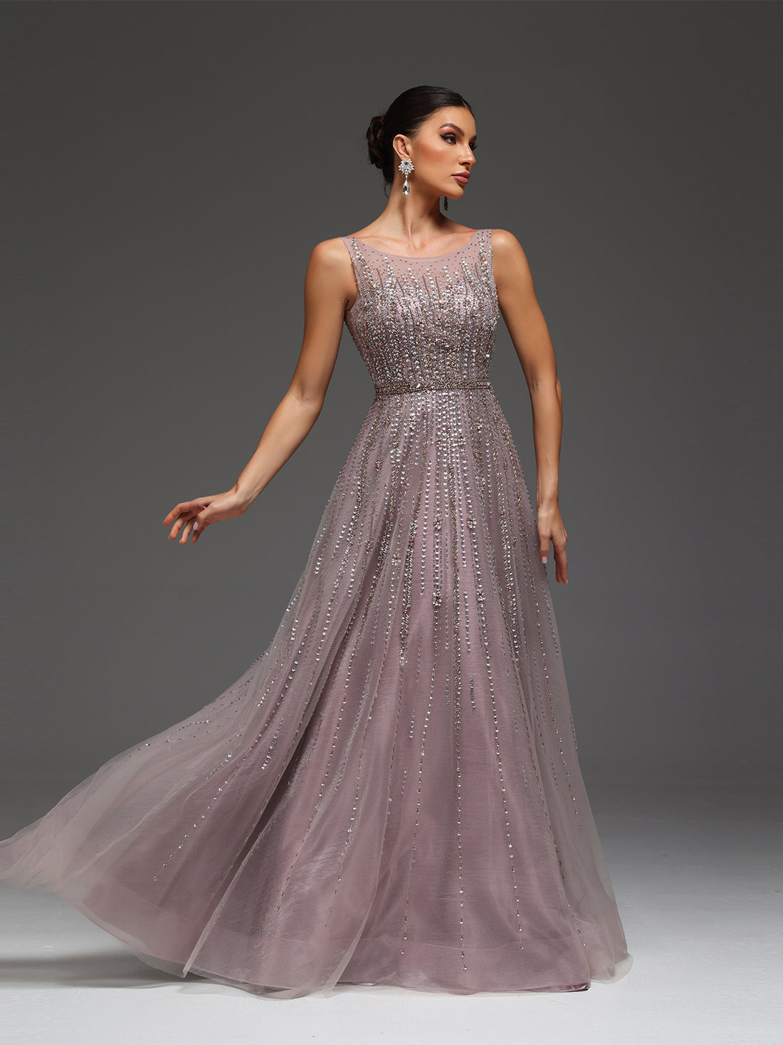 Cara Rhinestone Open Back Mesh Maxi Dress