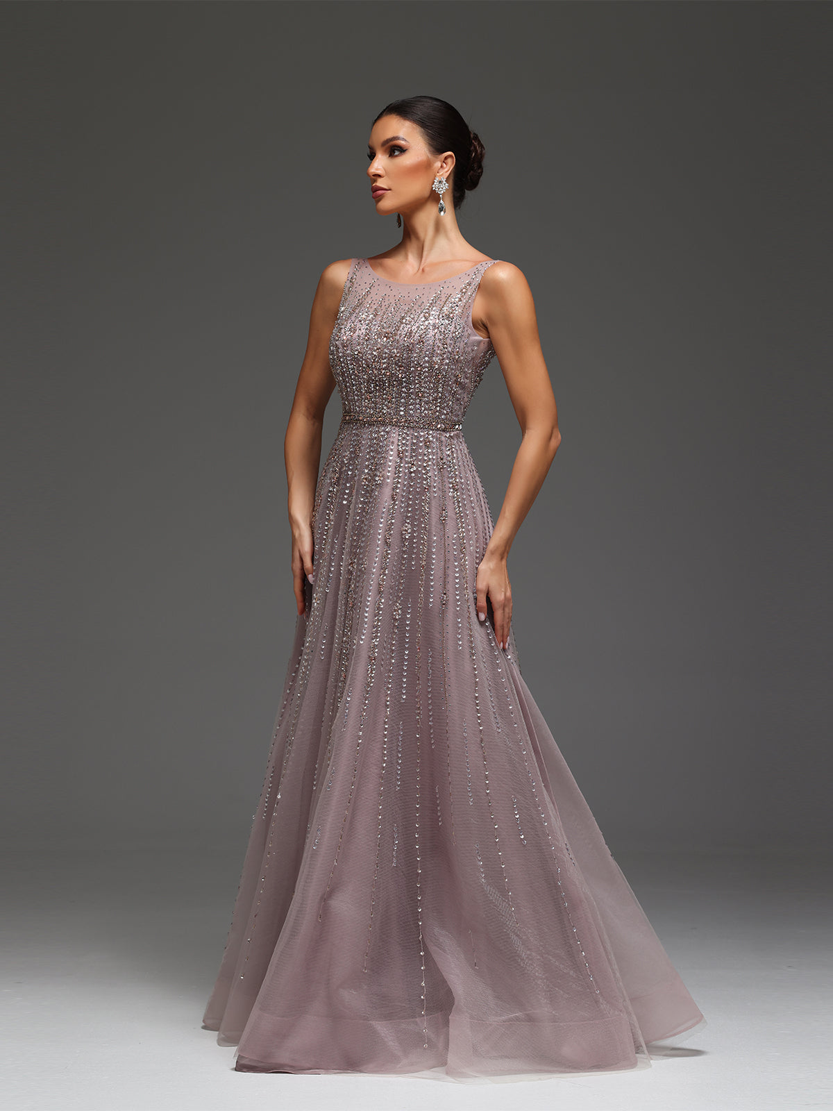 Cara Rhinestone Open Back Mesh Maxi Dress