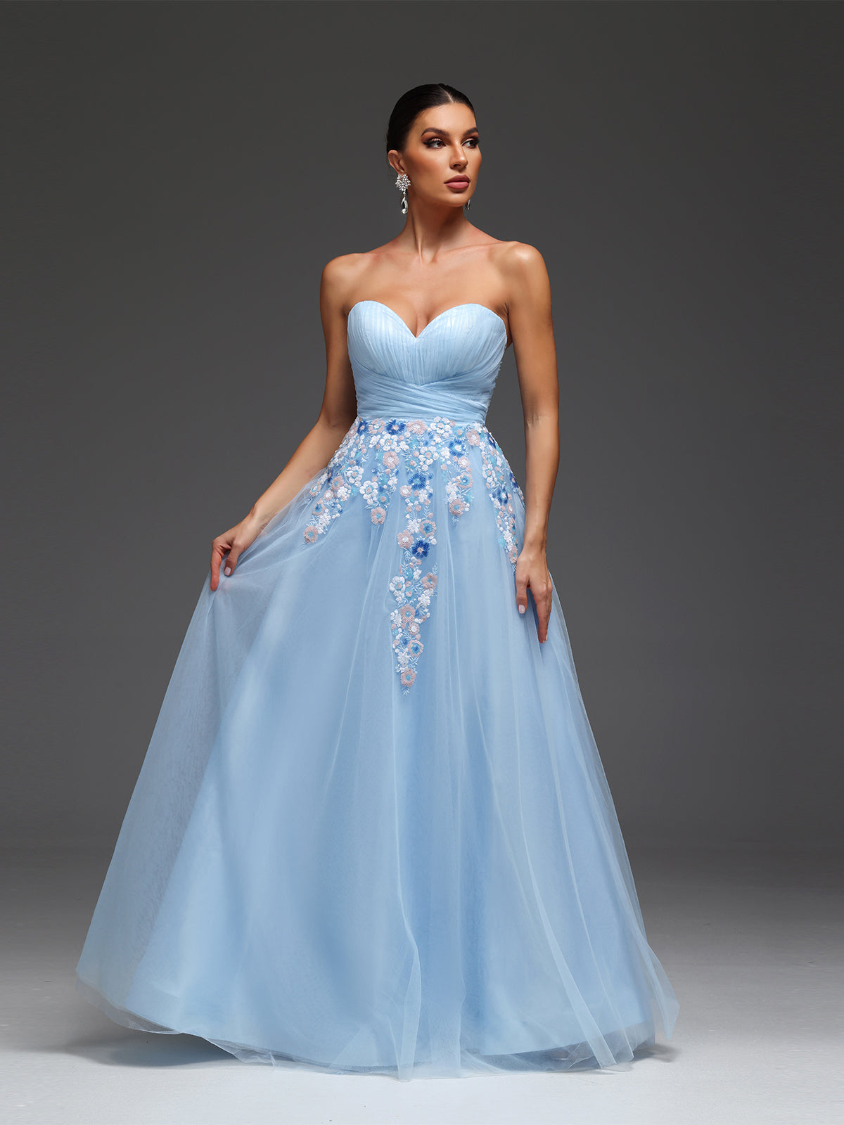 Nessa Sweetheart Beaded Sequin Mesh Maxi Dress