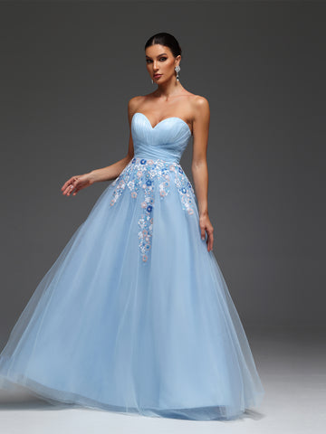 Nessa Sweetheart Beaded Sequin Mesh Maxi Dress