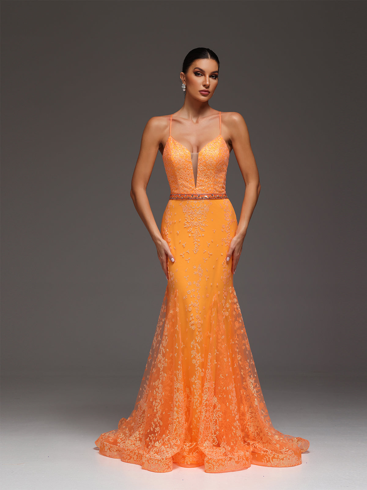 Vandra Back Tie Beaded Sequin Mesh Maxi Dress