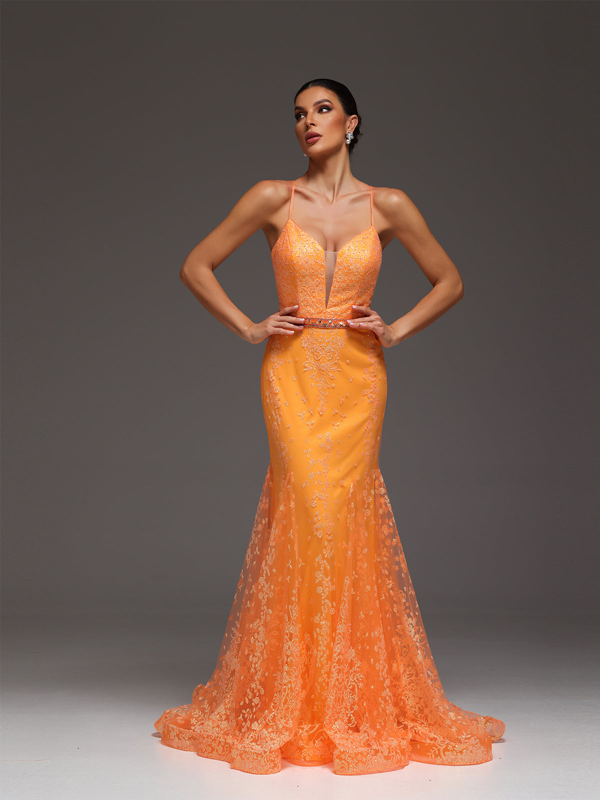 Vandra Back Tie Beaded Sequin Mesh Maxi Dress