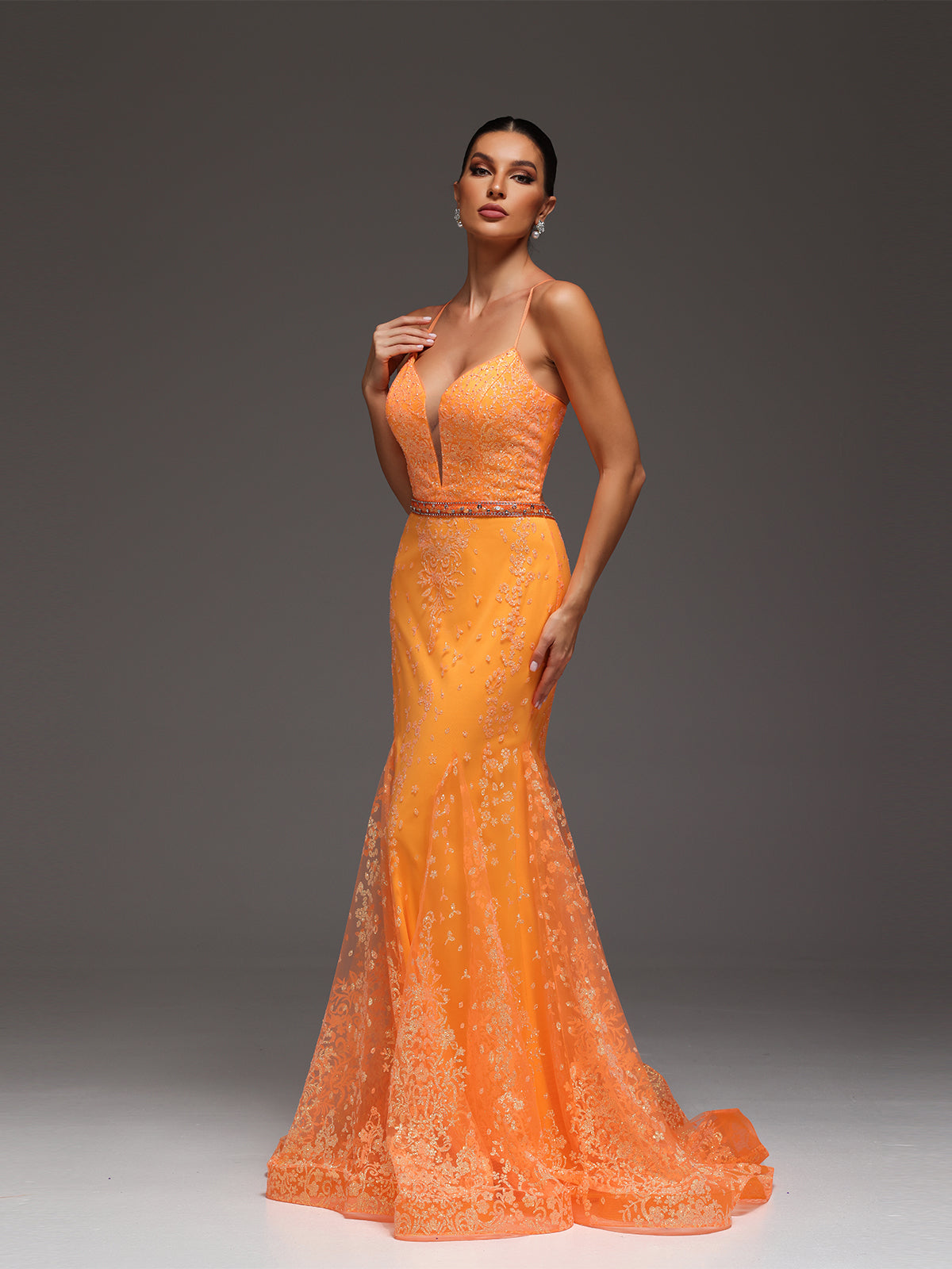 Vandra Back Tie Beaded Sequin Mesh Maxi Dress