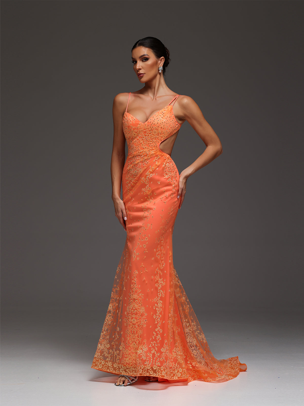 Talia Beaded Sequin Cut-Out Mesh Maxi Dress